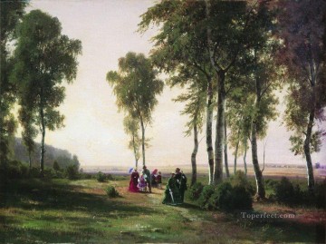ウッズ Painting - 歩く人々がいる風景 1869年 イワン・イワノビッチの木々